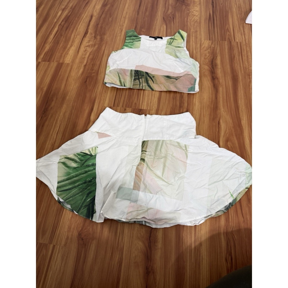 Tibi White Foliage Print Vacation Mini Skirt & Tank Top Set Size 0 Exotic Beach - Picture 4 of 6